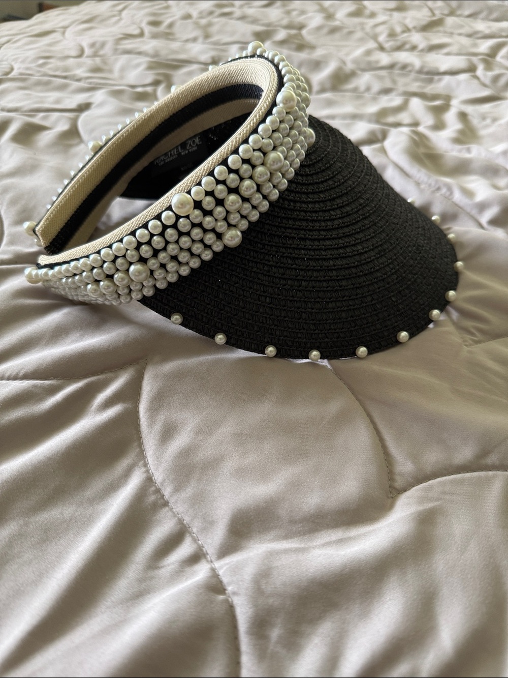 Rachel Zoe Black Pearl-Embellished Visor